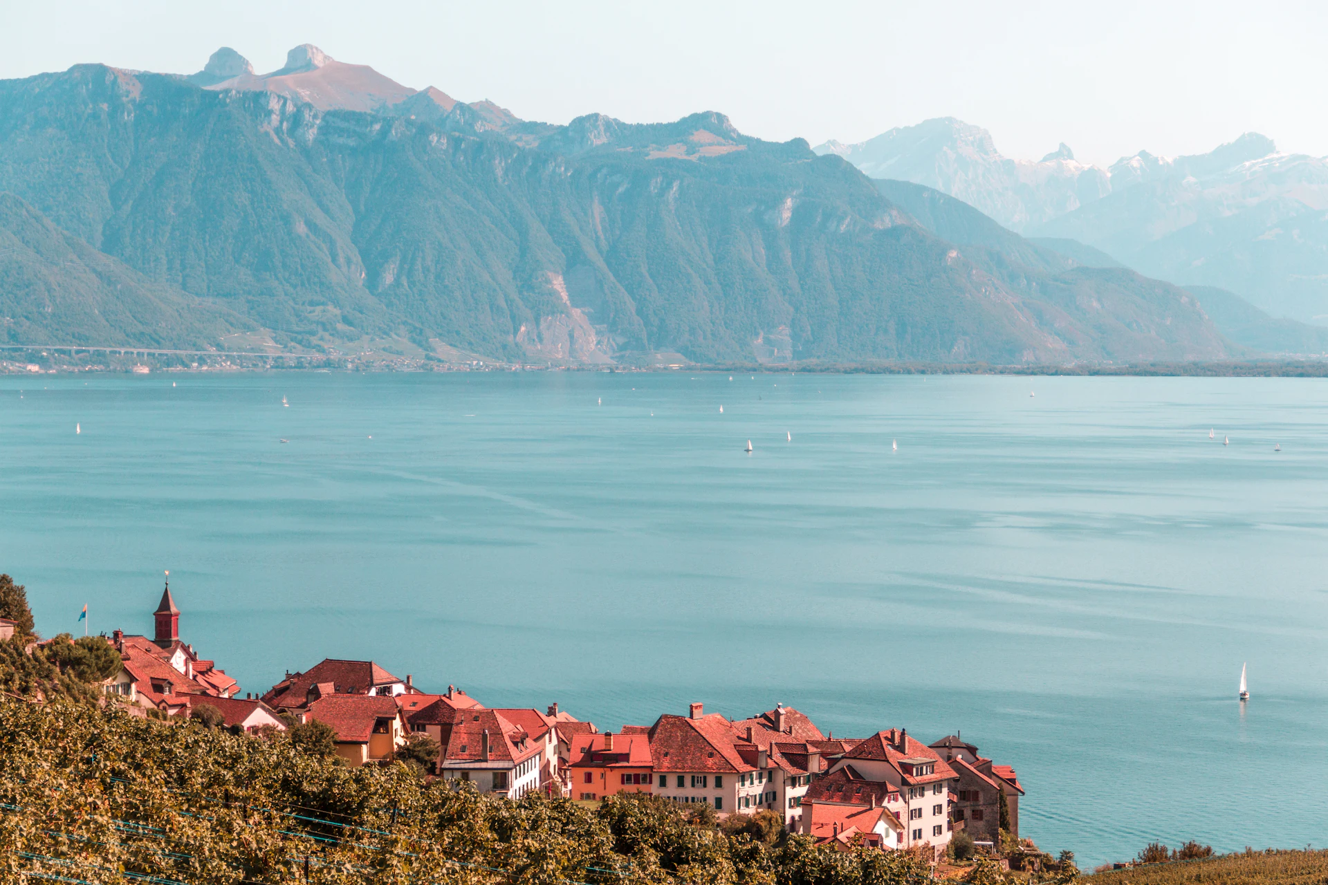 Village de Lavaux aux toits rouges au bord du Léman
